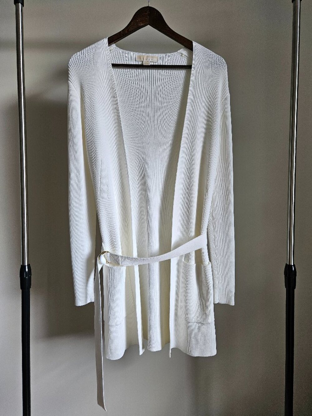 NWOT Michael Kors Ribbed Knit Belted Cardigan White - Size XS